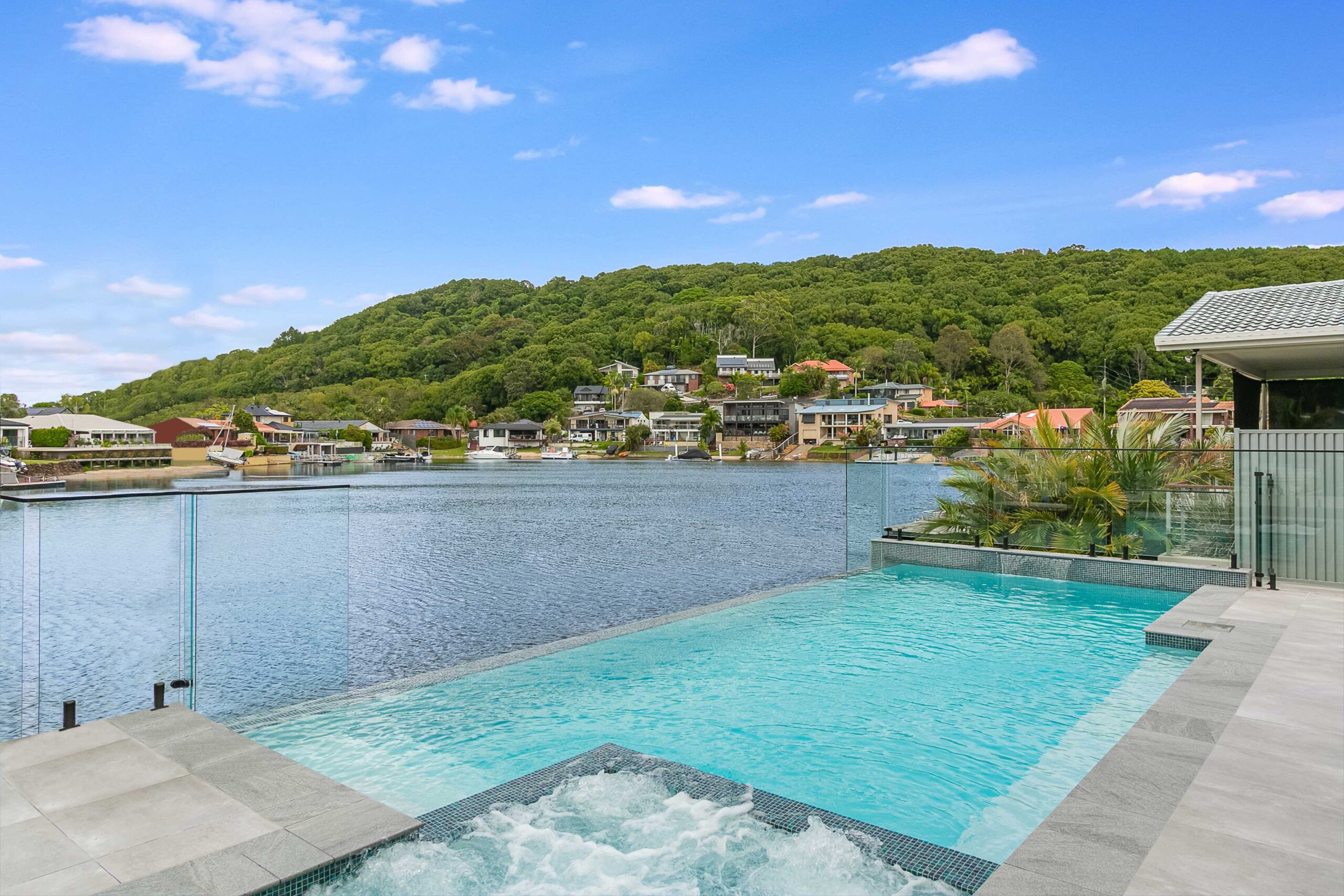 Residential swimming pool with Tweed River views built by Dynamic Pool Designs